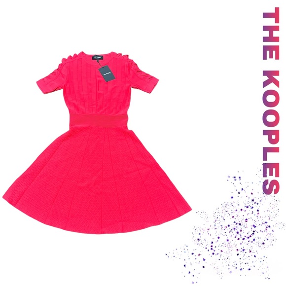 NWT THE KOOPLES Red Twist Cutout Short Sleeve Rib Knit Fit & Flare Dress! - Picture 2 of 10